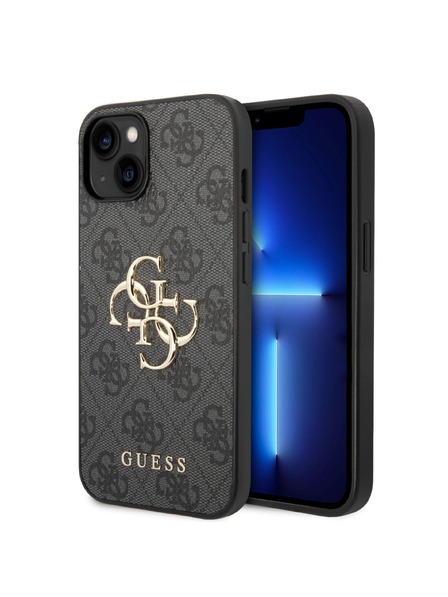 Guess Guess PU 4G метално лого заден капак за iPhone 15 Grey