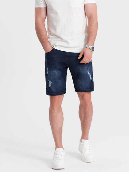 Ombre Clothing Тъмно сини мъжки къси панталони от деним с дупки Ombre Clothing