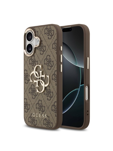 Guess Guess PU Leather 4G Metal Logo Gold Frame Задна крышка за iPhone 17 Brown