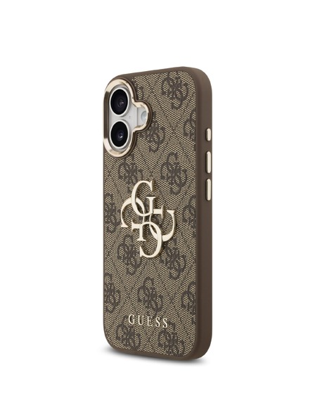 Guess Guess PU Leather 4G Metal Logo Gold Frame Задна крышка за iPhone 17 Brown