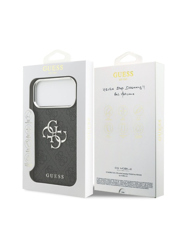 Guess Guess PU 4G Metal Logo Задна крышка за iPhone 17 Pro Max Silver Black