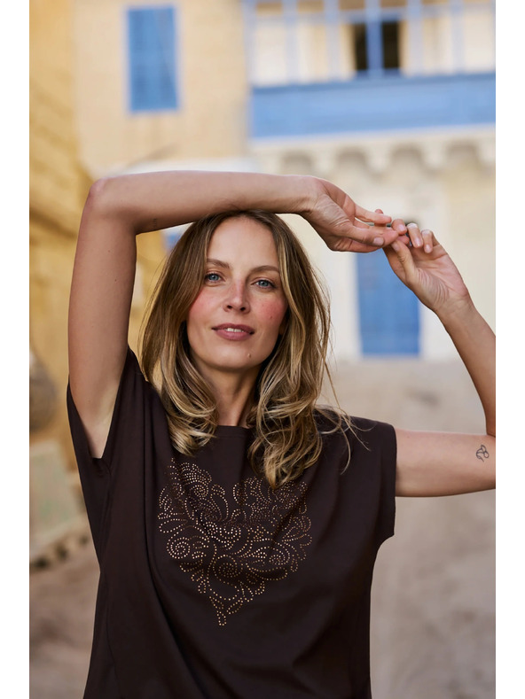 Moodo Zip brown blouse Moodo
