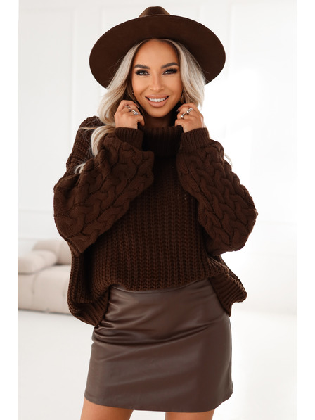 numoco basic Топъл и издържлив oversized поло с широки ръкави - шоколадов