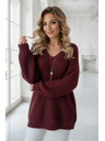 numoco basic Топъл oversized пуловер с плътна тъкан и V деколте - винен