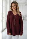 numoco basic Топъл oversized пуловер с плътна тъкан и V деколте - винен
