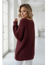numoco basic Топъл oversized пуловер с плътна тъкан и V деколте - винен