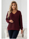numoco basic Топъл oversized пуловер с плътна тъкан и V деколте - винен