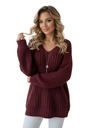 numoco basic Топъл oversized пуловер с плътна тъкан и V деколте - винен