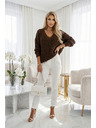 numoco basic Топъл oversized пуловер с плътна тъкан и V деколте - шоколадов