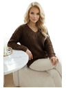 numoco basic Топъл oversized пуловер с плътна тъкан и V деколте - шоколадов