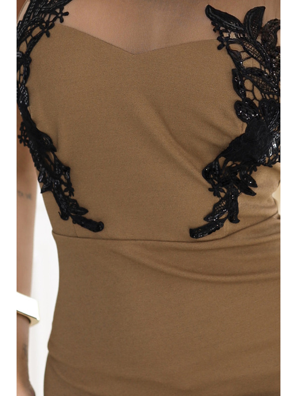 numoco Дълги рокли с русалка с черна дантела и мрежа - MOCHA MOUSSE