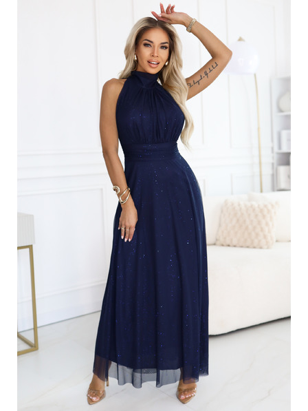 numoco VERONICA luxurious long dress with brocade accent and elegant cut - Dark blue