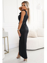 numoco AURORA Long satin one-shoulder dress with roses - Black