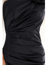 numoco AURORA Long satin one-shoulder dress with roses - Black