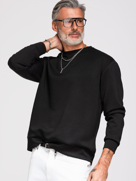 Ombre Clothing Мъжки суитшърт със сребърна и черна аплика пантера на гърба с кръгло деколте - черен V1 OM-SSNZ-0274 Ombre Clothing