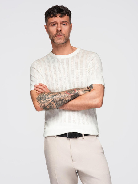 Ombre Clothing Мъжки суитшърт с кръгло деколте и къси ръкави - бял