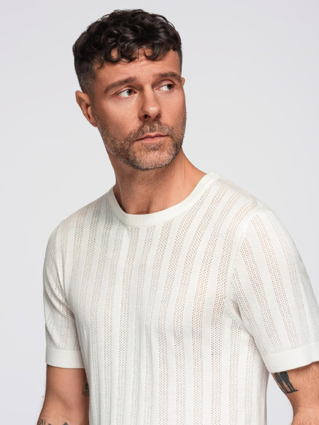 Ombre Clothing Мъжки суитшърт с кръгло деколте и къси ръкави - бял