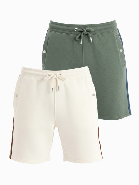 Ombre Clothing Комплект две мъжки спортни шорти със райета - крем/маслинено зелено V2 Z128 Ombre Clothing