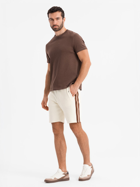 Ombre Clothing Комплект две мъжки спортни шорти със райета - крем/маслинено зелено V2 Z128 Ombre Clothing