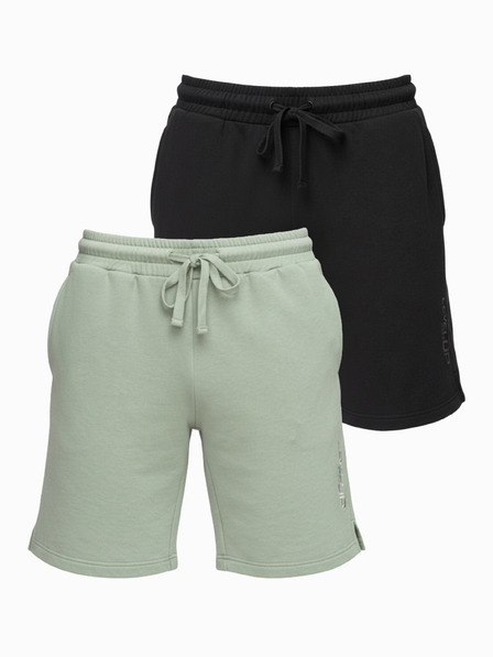 Ombre Clothing Комплект две мъжки спортни шорти от френски плюш regular fit - черно/светло зелено V1 Z125 Ombre Clothing
