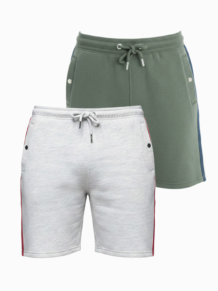 Ombre Clothing Комплект две мъжки спортни шорти със райета - сив меланж/маслинено зелено V1 Z128 Ombre Clothing