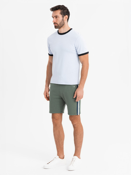 Ombre Clothing Комплект две мъжки спортни шорти със райета - сив меланж/маслинено зелено V1 Z128 Ombre Clothing