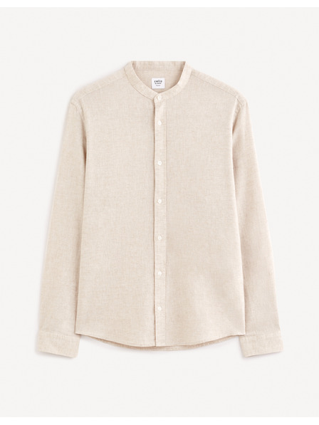 Celio Бежова мъжка риза с ленено каре Celio Galinco