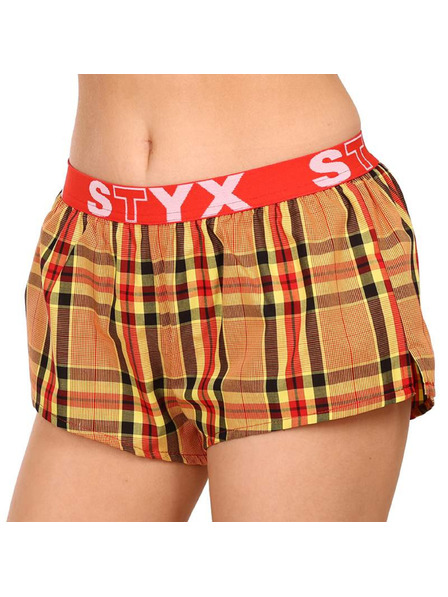 Styx Червено и оранжево дамски карирани къси панталони за сън Styx