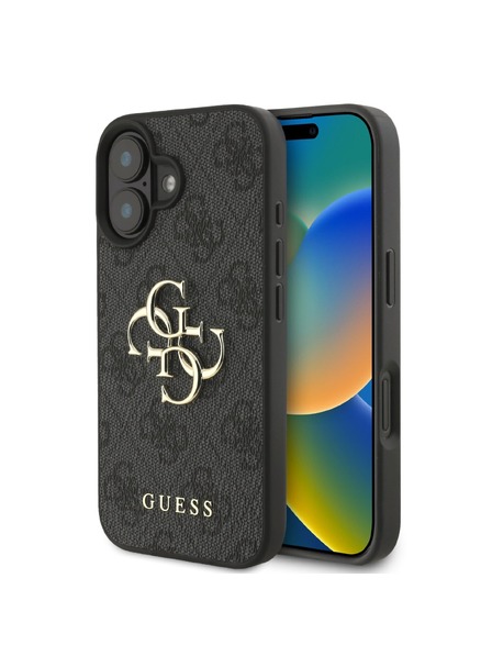 Guess Guess PU 4G метално лого заден капак за iPhone 16 сив