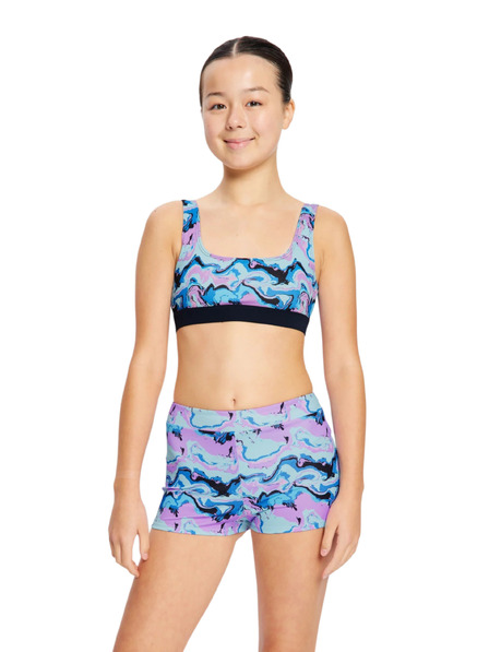 Modibodi Момичешки менструални бански костюм Modibodi Performance Hi Waist Short Super Marble Blue долна част
