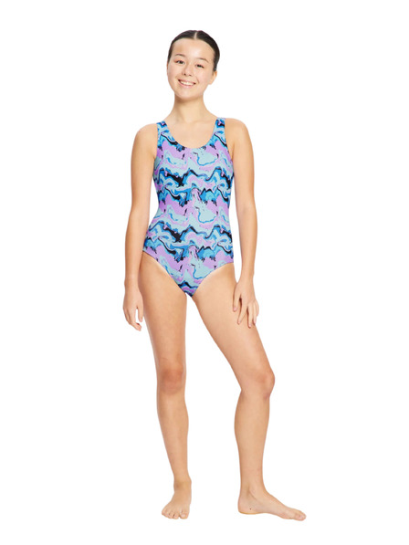 Modibodi Момичешки менструални бански костюм Modibodi Performance Racerback One Piece Super Marble Blue еднократен