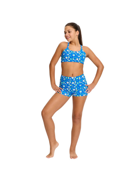 Modibodi Момичешки менструални бански костюм Modibodi Teen Smileyworld Hi Waist Short Boho Botanical Blue долна част