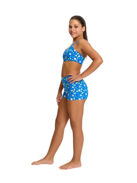 Modibodi Момичешки менструални бански костюм Modibodi Teen Smileyworld Hi Waist Short Boho Botanical Blue долна част