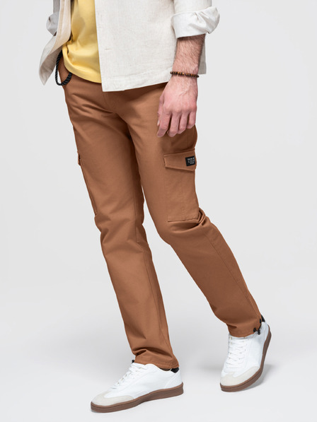 Ombre Clothing Мъжки панталони с джобове за товар и подгъв на краищата - топла кафява V2 P1526 Ombre Clothing