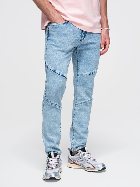 Ombre Clothing Мъжки мраморирани дънкови панталони slim fit с прошиване на коленете - сини V1 P1527 Ombre Clothing