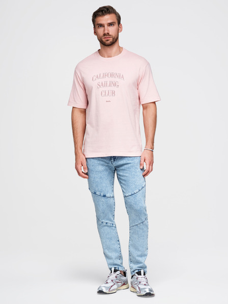 Ombre Clothing Мъжки мраморирани дънкови панталони slim fit с прошиване на коленете - сини V1 P1527 Ombre Clothing