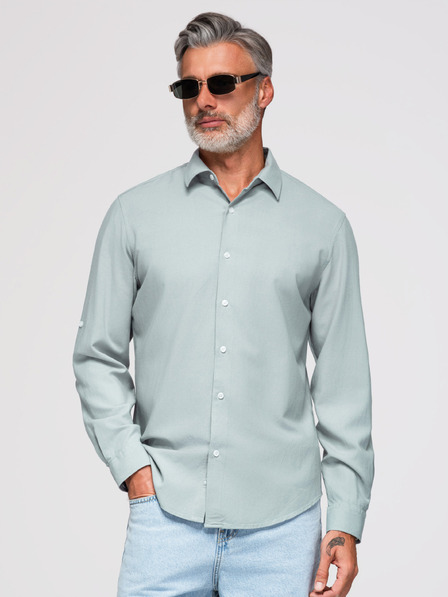Ombre Clothing Мъжка риза от вискоза и лен в regular крой – пастелно зелена V4 OM-SHCS-0190 Ombre Clothing