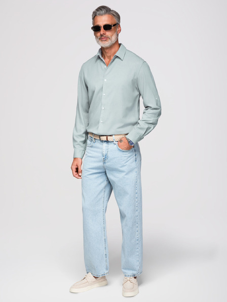 Ombre Clothing Мъжка риза от вискоза и лен в regular крой – пастелно зелена V4 OM-SHCS-0190 Ombre Clothing