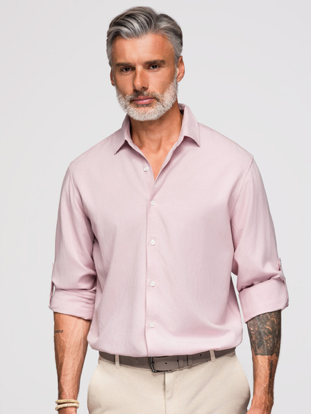 Ombre Clothing Мъжка риза от вискоза и лен, regular крой – пастелно розова V3 OM-SHCS-0190 Ombre Clothing