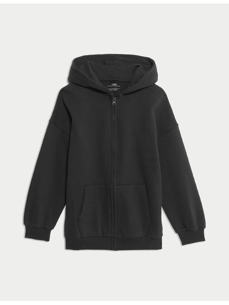 Marks & Spencer Еднотонен суитшърт с качулка и висок дял памук (6–16 години) Marks & Spencer черна