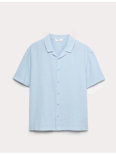 Marks & Spencer Еднотонна риза с висок дял лен (6–16 години) Marks & Spencer синя