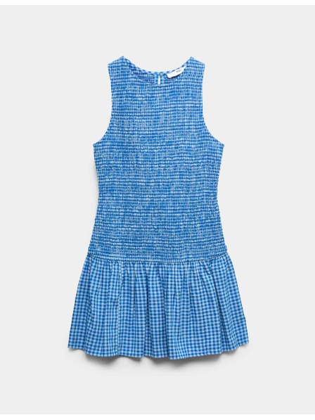 Marks & Spencer Квадратни памучни мини рокли със спуснат пасс (6–16 години) Marks & Spencer синя