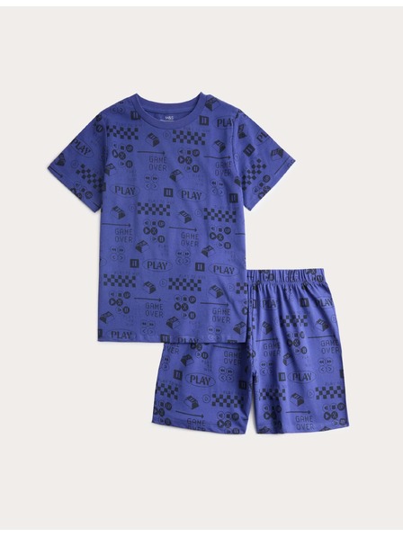 Marks & Spencer Детска пижама от чист памук с графика Gaming (6–16 години) Marks & Spencer синя