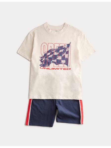 Marks & Spencer Къса пижама с графика Racing и висок дял памук (1–16 години) Marks & Spencer морска синя