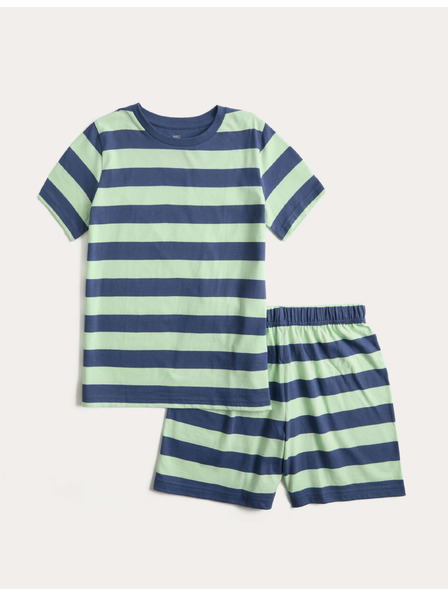 Marks & Spencer Къса детска раирана пижама от чист памук (1–16 години) Marks & Spencer синя