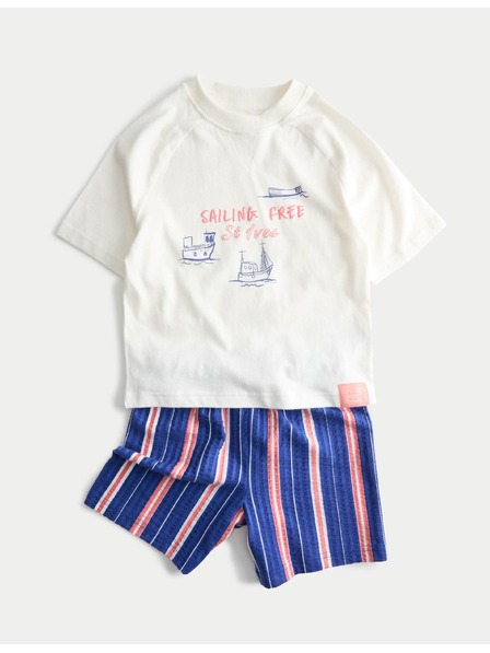 Marks & Spencer Пижама от чист памук с графика за плаване (1–8 години) Marks & Spencer синя