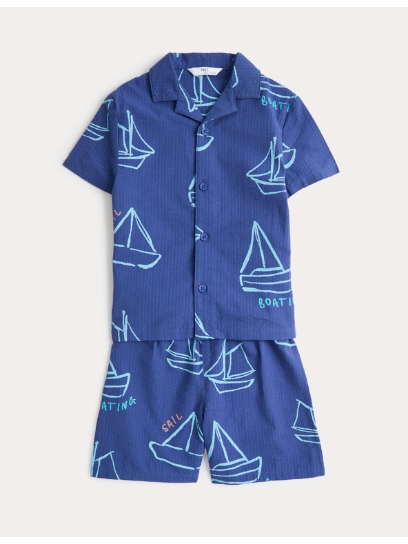 Marks & Spencer Детска къса пижама с мотив лодка и клапи (1–8 години) Marks & Spencer синя