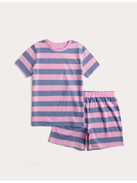 Marks & Spencer Къса детска раирана пижама от чист памук (1–16 години) Marks & Spencer многоцветна