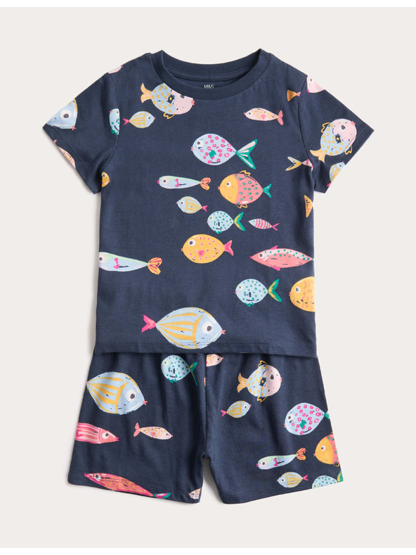 Marks & Spencer Пижама от чист памук (1–8 години) Marks & Spencer син