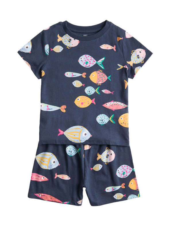 Marks & Spencer Пижама от чист памук (1–8 години) Marks & Spencer син